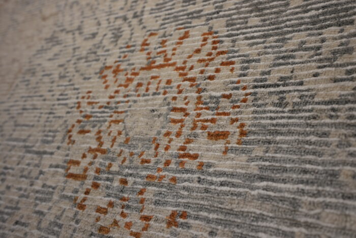 Beige, Blue, Rust Hand-Knotted Indian Silk and Wool Area Rug - 8x10 - Image 2