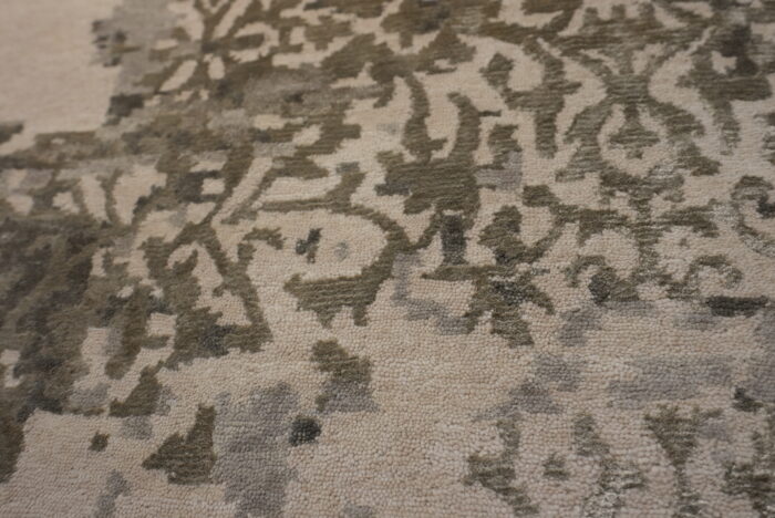 Beige, Grey Hand-Knotted Indian Silk and Wool Area Rug - 8x10 - Image 2