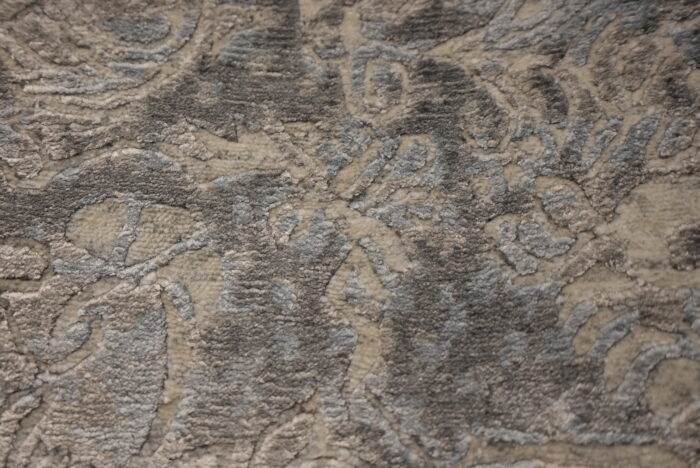 Grey, Beige, Blue Hand-Knotted Indian Silk and Wool Area Rug - 8x10 - Image 2