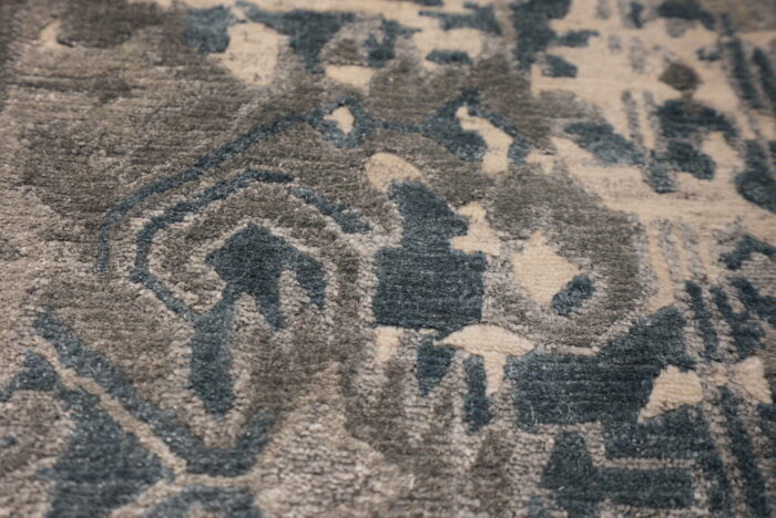 Blue, Grey, White Hand-Knotted Indian Silk and Wool Area Rug - 8x10 - Image 2