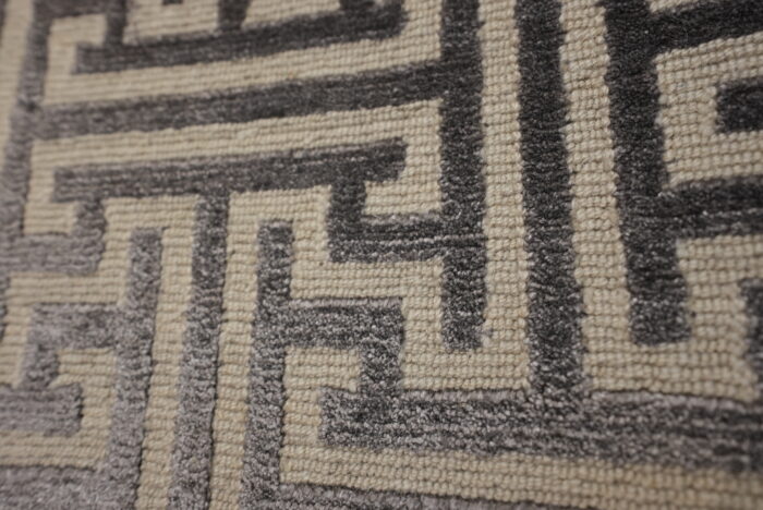 Beige, Grey Hand-Knotted Indian Silk and Wool Area Rug - 8x10 - Image 2