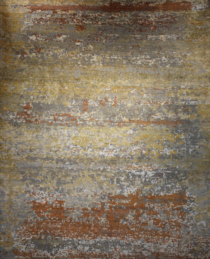 Yellow, red, grey oriental rug