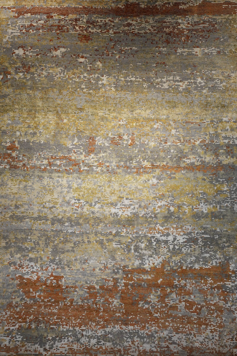 Yellow, red, grey oriental rug