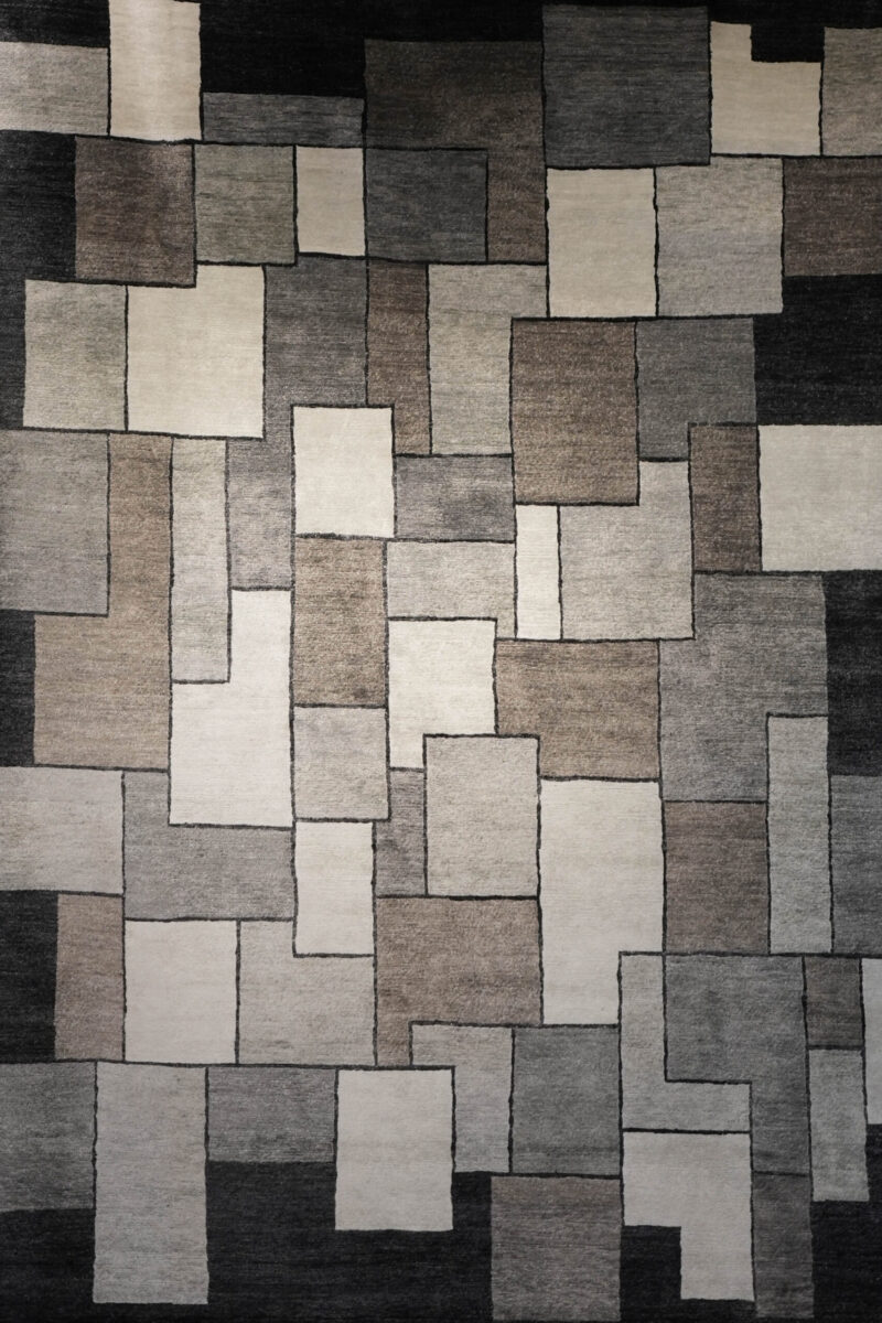 Grey, white, black square pattern modern rug