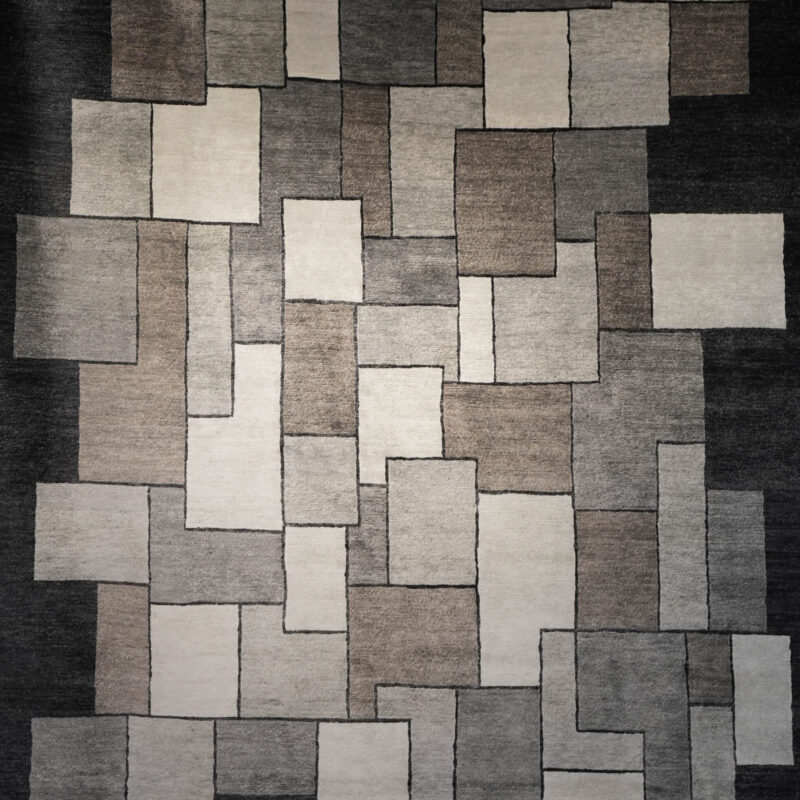 Grey, white, black square pattern modern rug