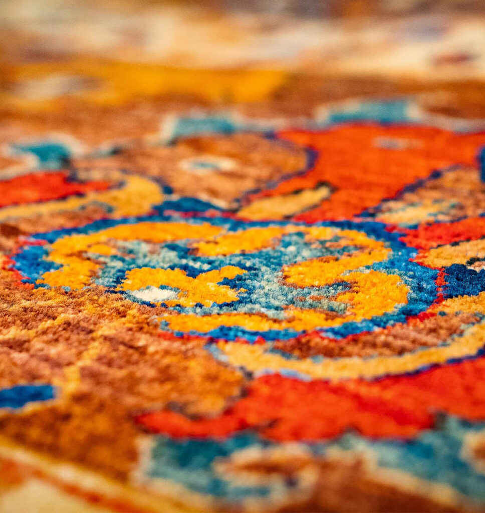 Bright red and yellow hand-knotted indian rug